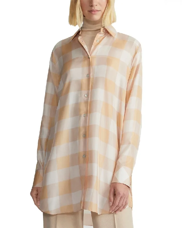 Lafayette 148 New York Button Front Oversized Long Silk Shirt