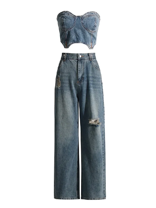 Denim Top and Pants Set