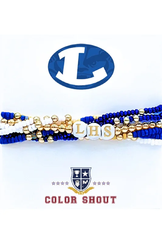 LHS Game Day Royal Blue And White School Spirit: Set Of 6 Stretch Bracelets