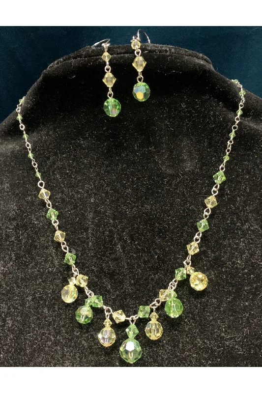 Green And Yellow Swarovski Crystal Dangle Necklace Set