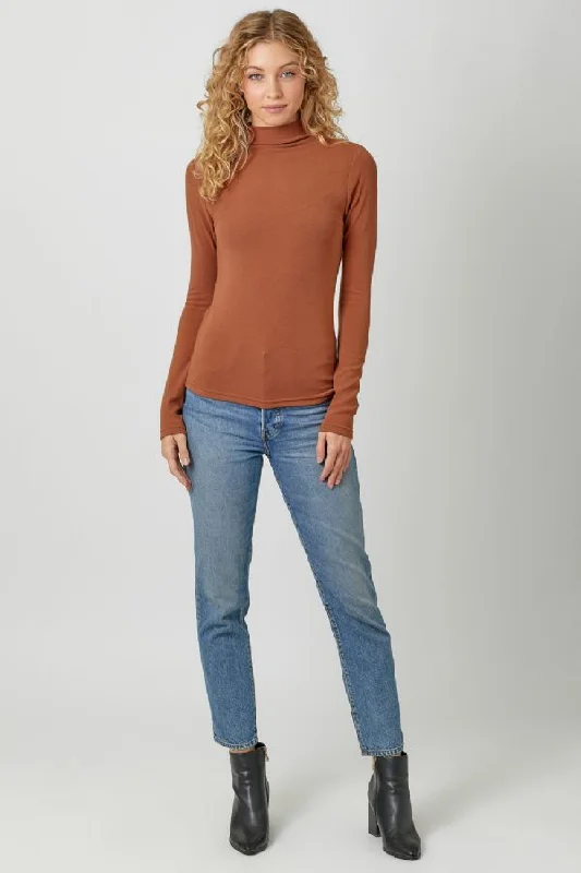 Mystree Mock Neck Long Sleeve Top In Sunset