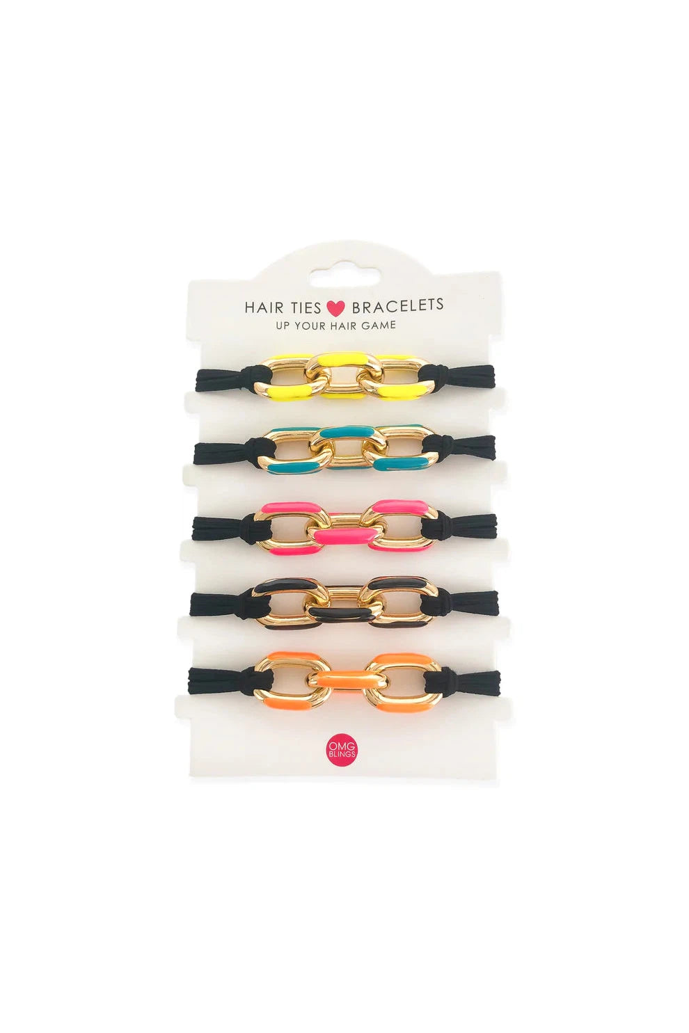 OMG BLING Five Piece Enamel Hair Tie - Bracelet Set In Bright Colors