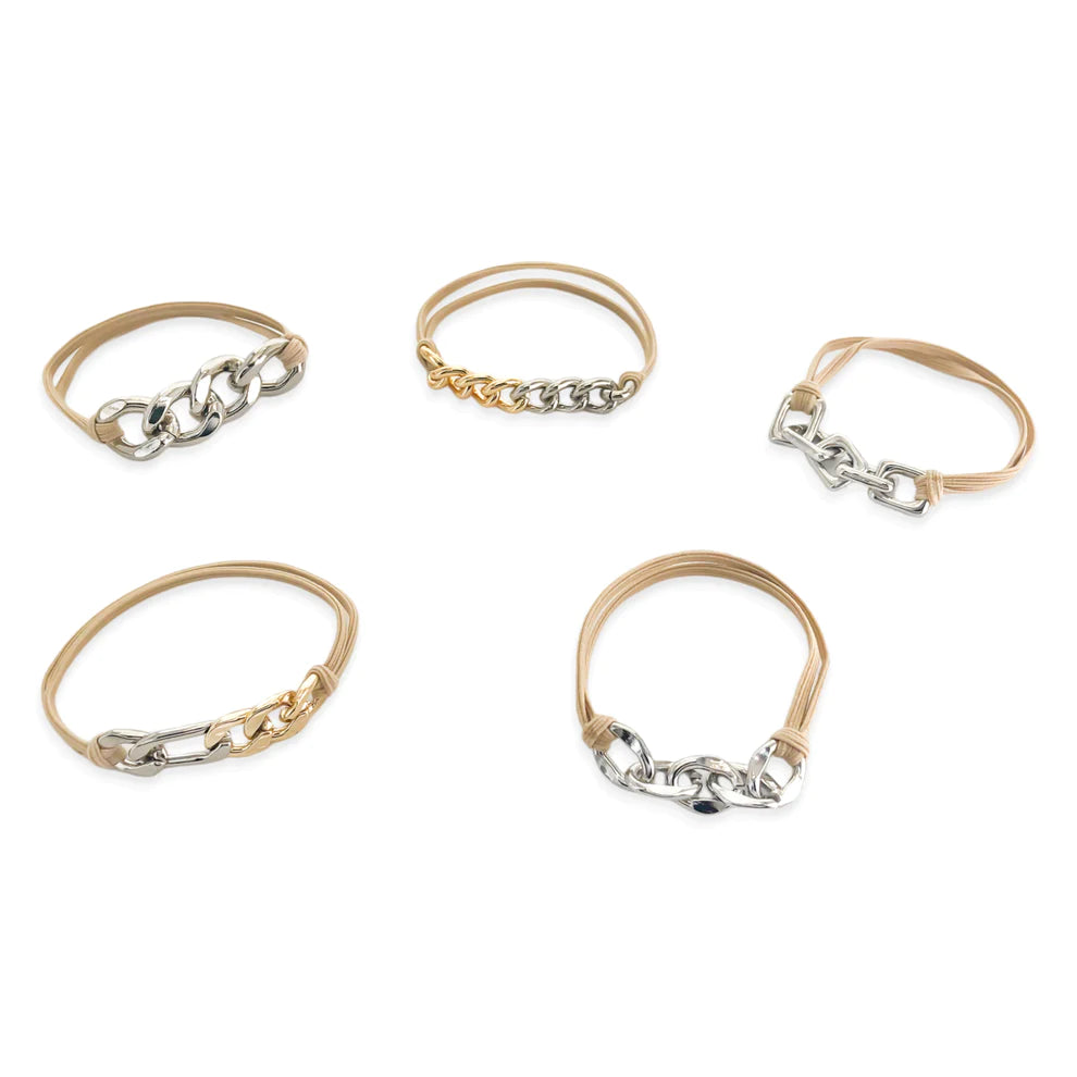 OMG BLING Five PIECE Hair Tie - Bracelet Set In Rhodium (Silver)