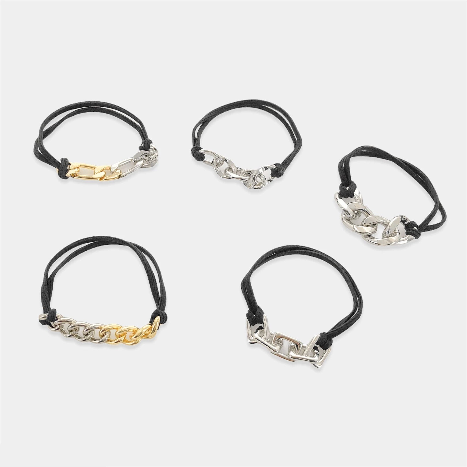 OMG BLING Five Piece Hair Tie - Bracelet Set In Silver And Gold