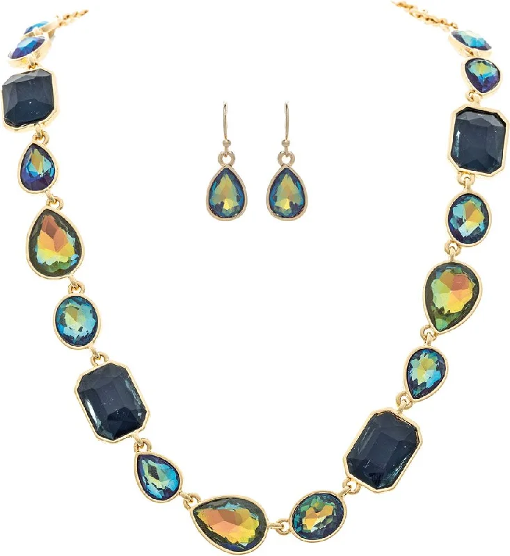 Rain Jewelry Gold Blue Glow Stone Shapes Necklace Set