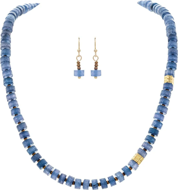 Rain Jewelry Gold Blue Stone Barrel Beads Necklace Set