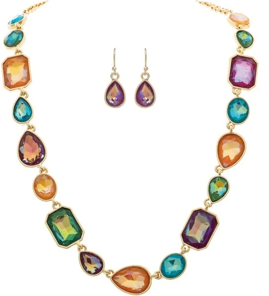 Rain Jewelry Multi Colored Glow Stone Shapes Necklace Set