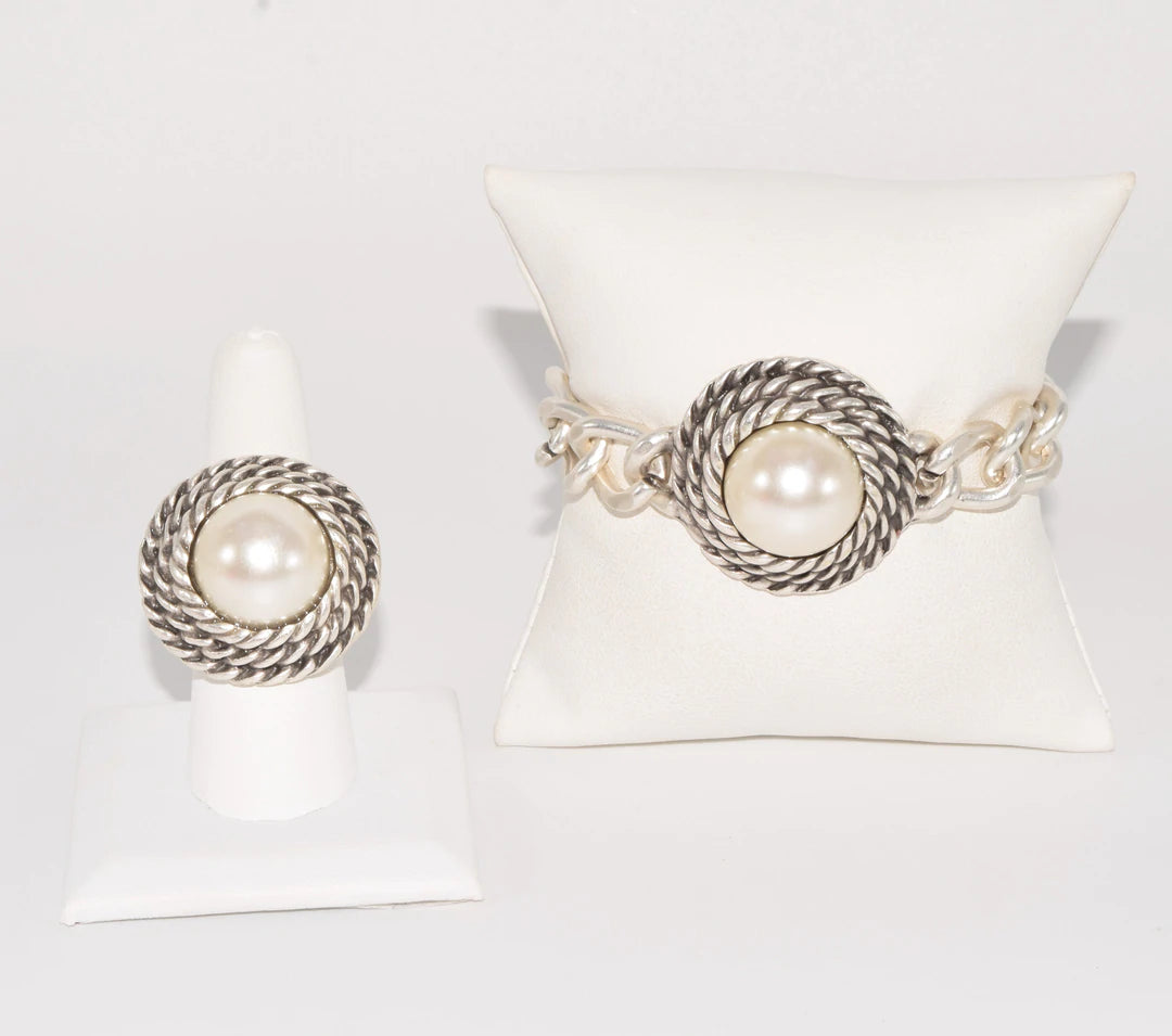 Silver Pearl Bracelet & Ring Turkish Set