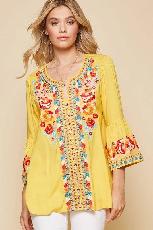 South Beach Embroidered Top, Marigold Plus Size