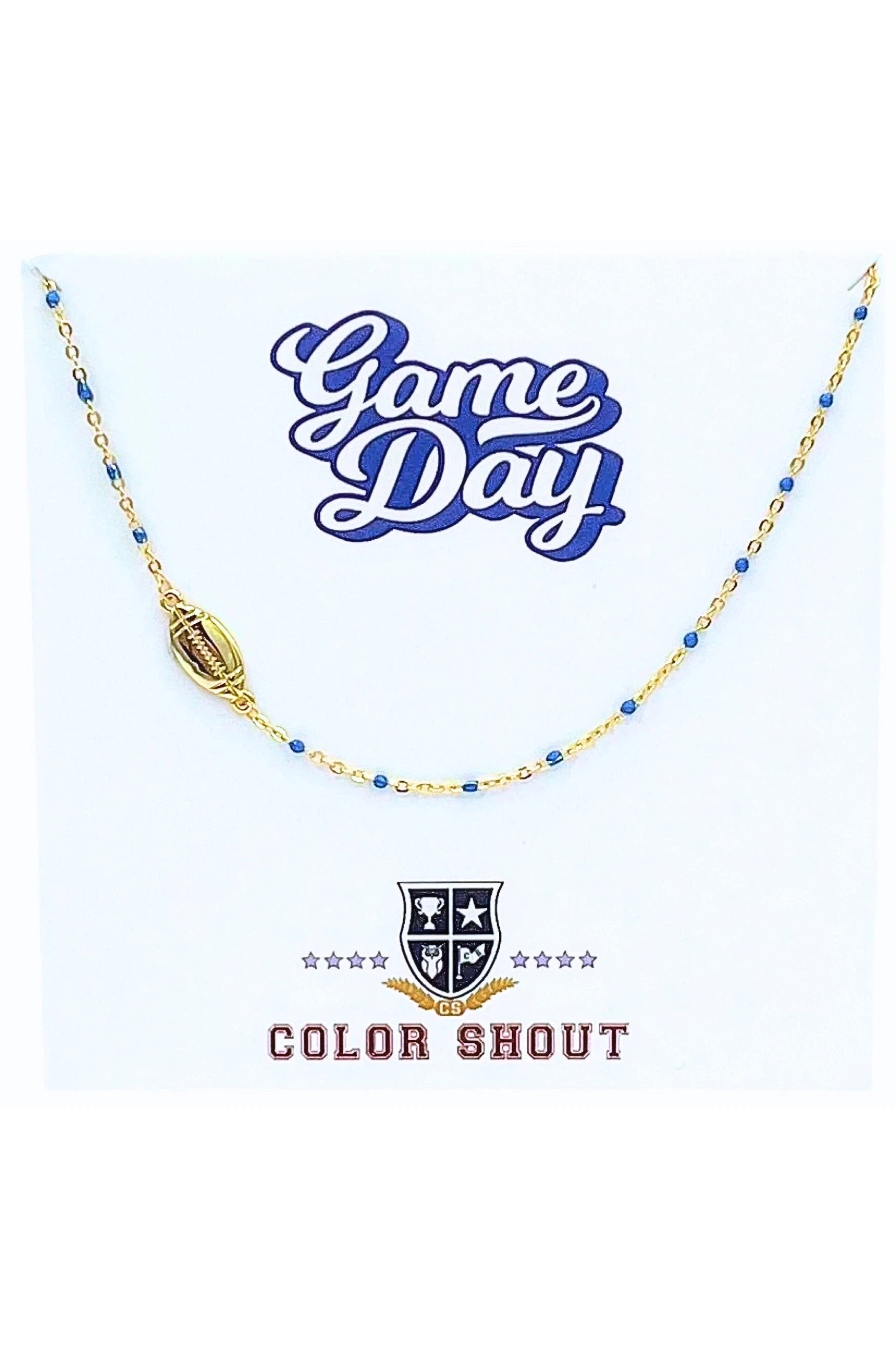 The Game Day Team Colors Enamel Bead Necklace With Side Set Football In Royal Blue