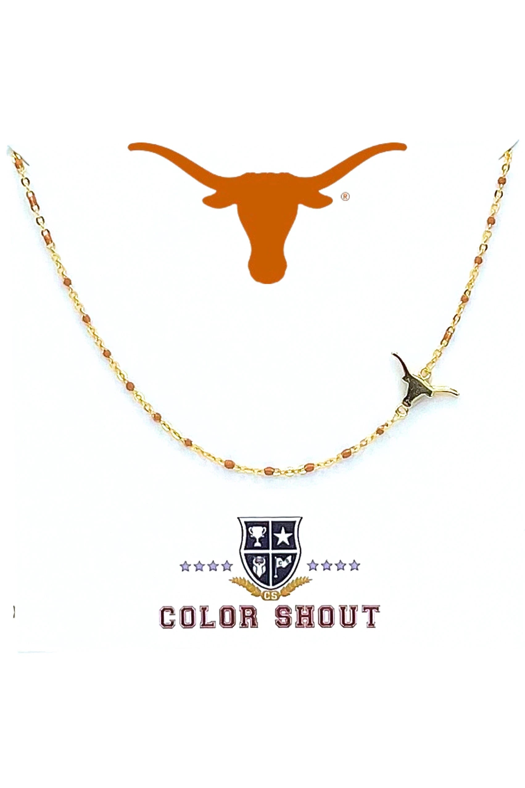 University Of Texas College Side Set Longhorn Enamel Bead Necklace