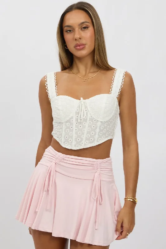 White Crop Top Sleeveless Corset Broderie