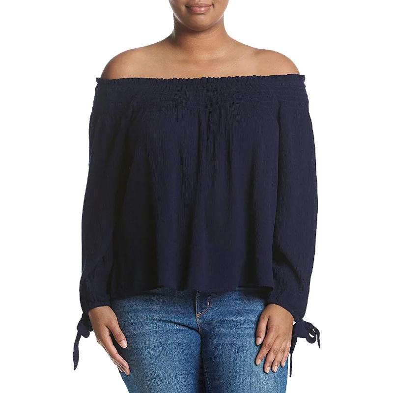 American Rag Blue Long Tied Sleeve Off the Shoulder Peasant Top Plus Size