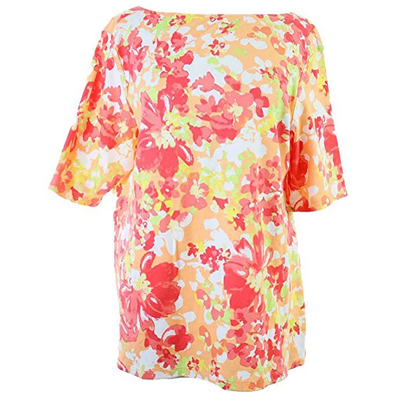 Charter Club Floral Print Short Sleeve Cotton Top Plus Size