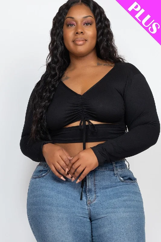 Plus Size Drawstring Ruched Cutout Crop Top