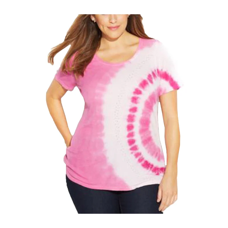 INC Pink Tie Dye Short Sleeve Embellished Tee Shirt Plus Size