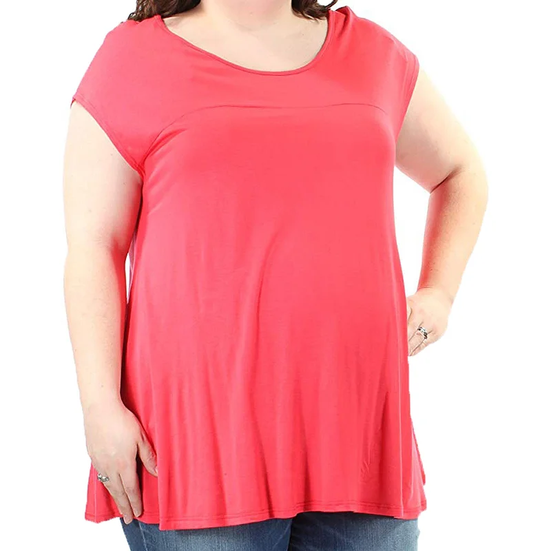 ING Pink Cap Sleeve Seamed Yoke Swing Tee Shirt Plus Size