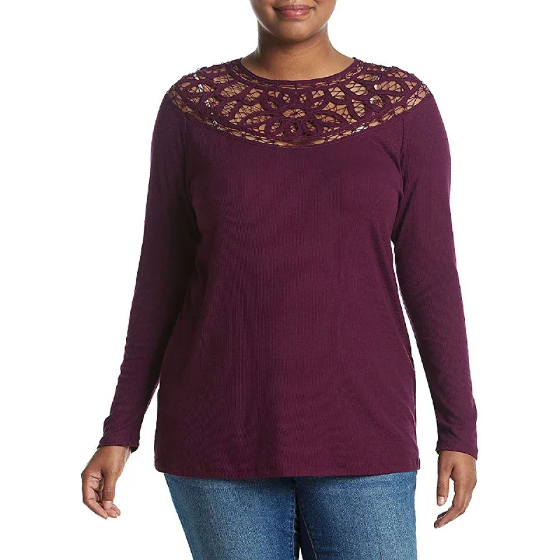 Jessica Simpson Purple Long Sleeve Lace Yoke Shirt Plus Size