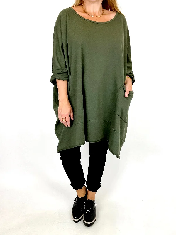 Made in Italy Lagenlook Emily Oversized Pocket Sweatshirt in Khaki. code 00238