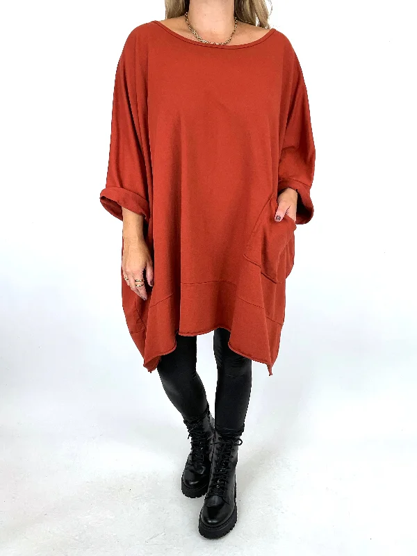 Made in Italy  Lagenlook Emily Oversized Pocket Sweatshirt in Rust. code 00238