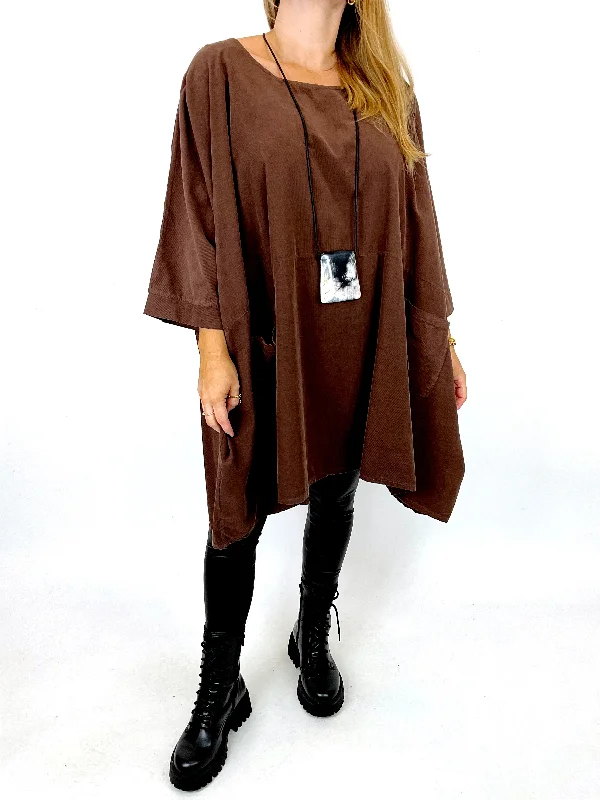 Made in Italy Lagenlook Baxtor Corduroy Oversized Top in Bitter Chocolate. code 8375