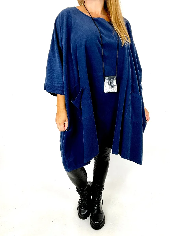 Made in Italy Lagenlook Baxtor Corduroy Oversized Top in Navy. code 8375