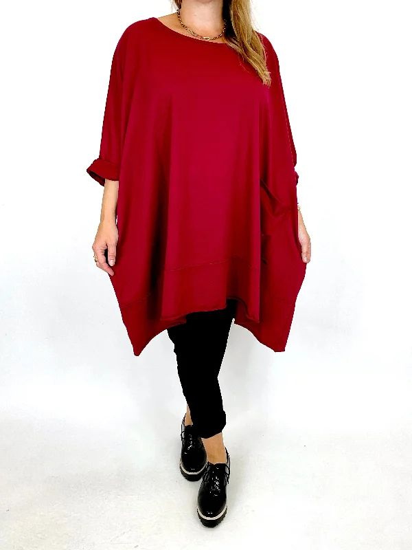 Made in Italy Lagenlook Emily Oversized Pocket Sweatshirt in Wine. 00238