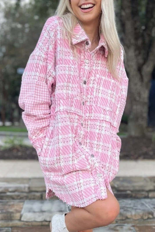 Pink Oversized Tweed Shacket