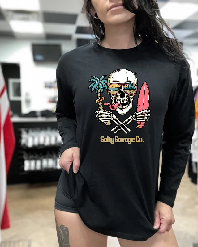 Salty Savage Ladies “Double Fisting Skull” Oversized Long Sleeve Boyfriend Tee