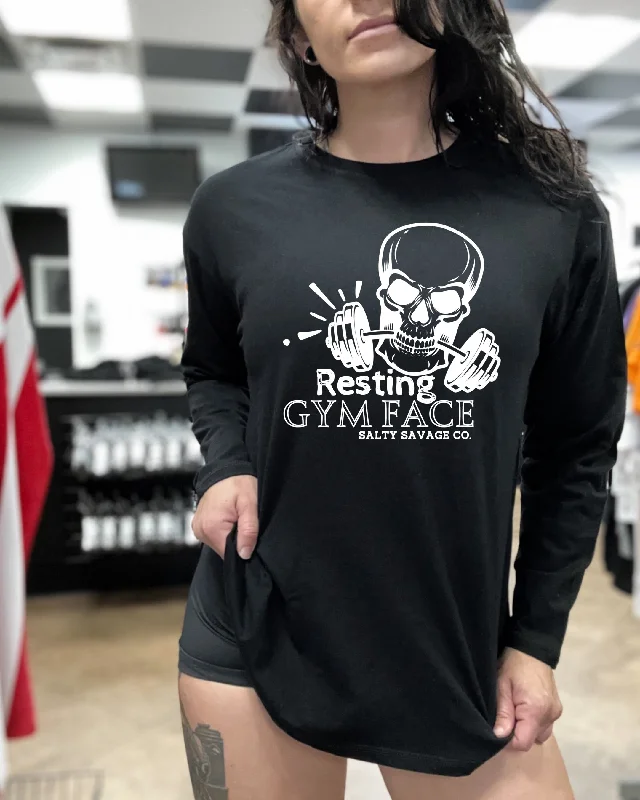 Salty Savage Ladies “Resting Gym Face” Oversized Long Sleeve Boyfriend Tee