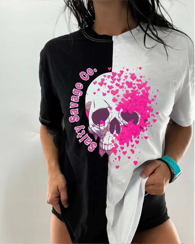 Salty Savage Unisex “Dead Love Skull” Two Tone Oversized Tee