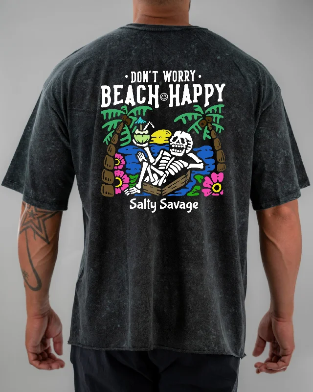 Salty Savage Unisex “Don’t Worry, Beach Happy" Oversized Crew Tee | V2