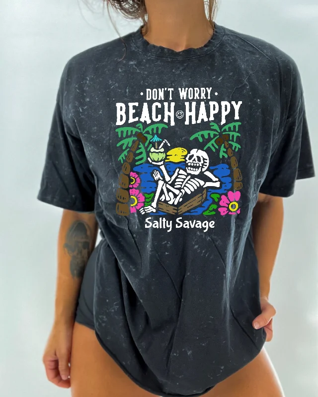 Salty Savage Unisex “Don’t Worry, Beach Happy" Oversized Crew Tee