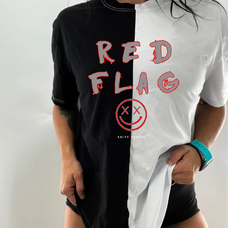 Salty Savage Unisex “Red Flag” Two Tone Oversized Tee | Gray