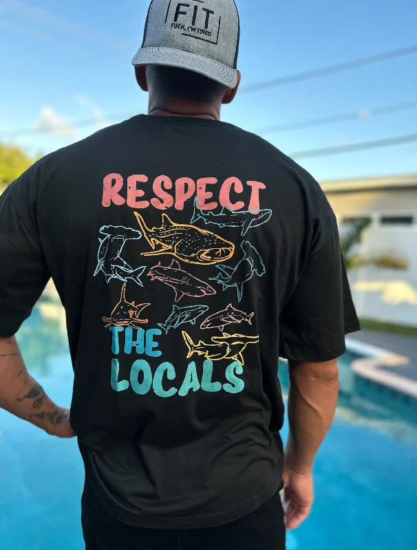 Salty Savage Unisex “Respect the Locals” Shark Oversized Drop Shoulder Tee