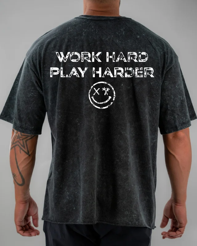 Salty Savage Unisex “WORK HARD PLAY HARDER” Oversized Tall Crew Tee | V2