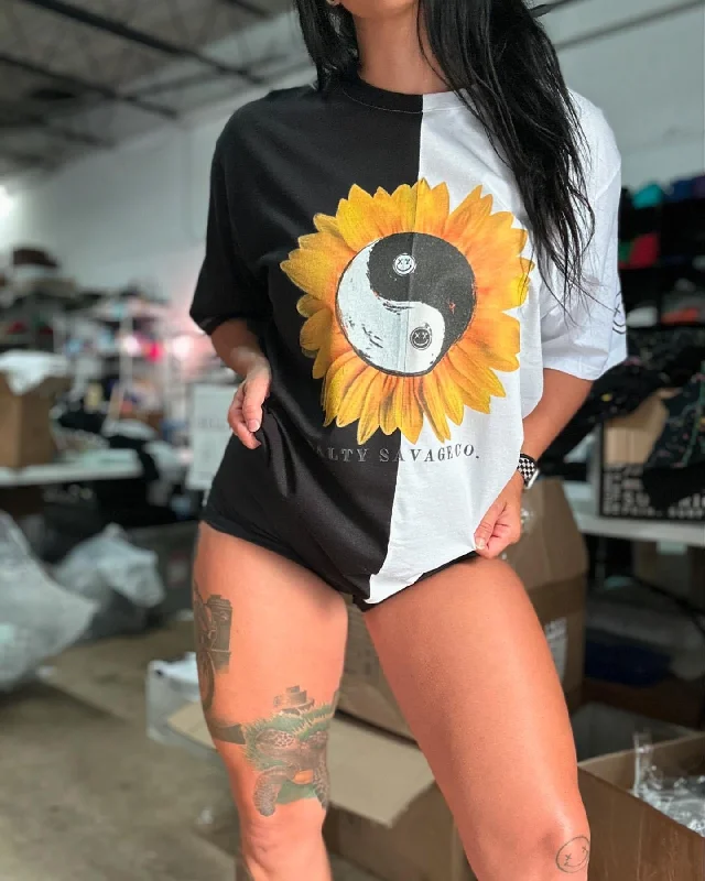 Salty Savage Unisex “Yin Yang Sunflower” Two Tone Oversized Tee