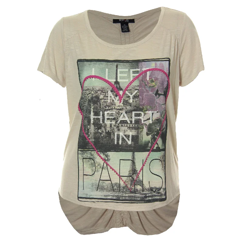 Style & Co Beige Short Sleeve Graphic "Heart in Paris" Shirt Plus Size