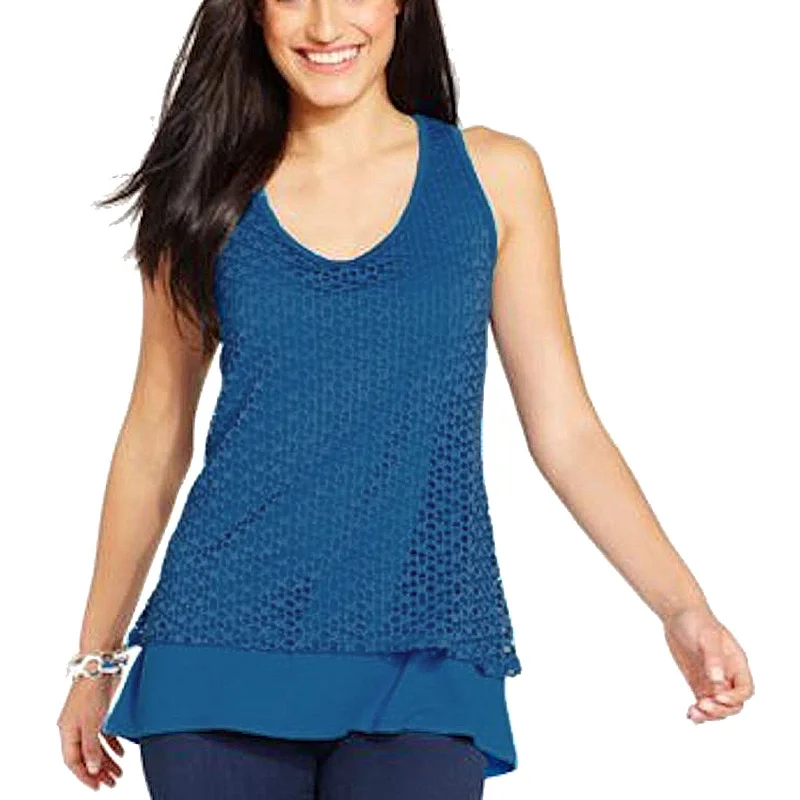 Style & Co Blue or Orange Sleeveless Layered Eyelet Tank Top Plus Size