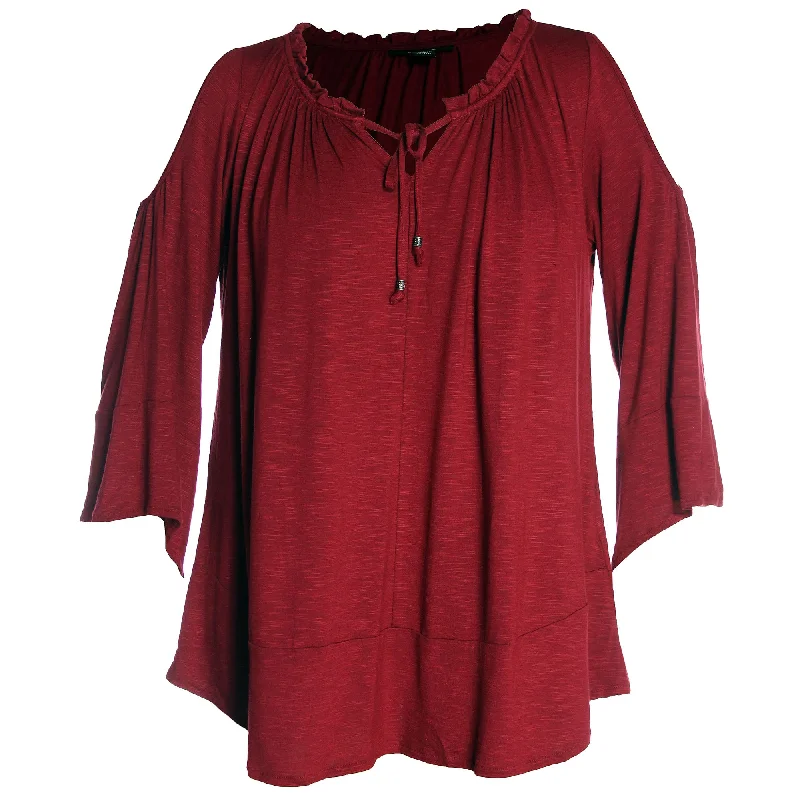 Style & Co Red or Black Bell Sleeve Cold Shoulder Peasant Top Plus Size