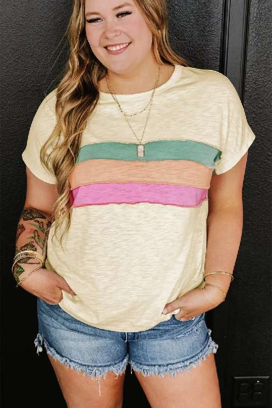 Cream Multicolor Stripes Plus Size Top