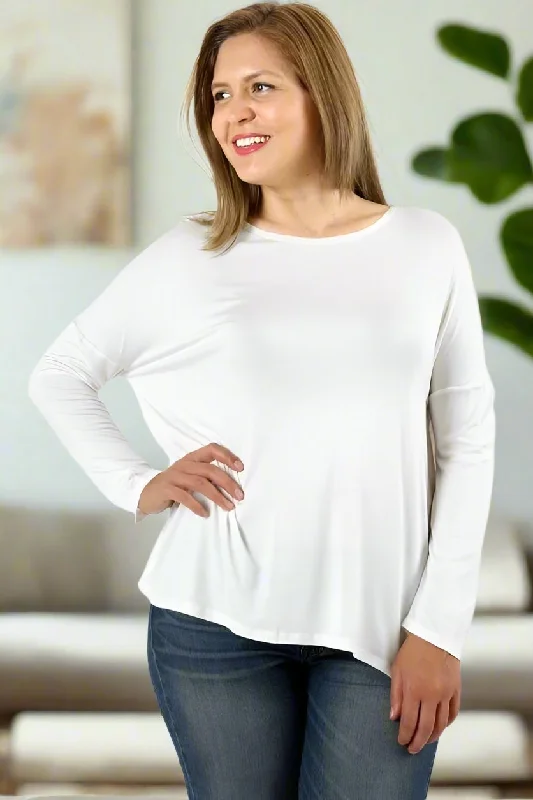 Womens White Top, Dolman Long Sleeve Shirt, Plus Sizes 1xl/2xl/3xl, Solid White