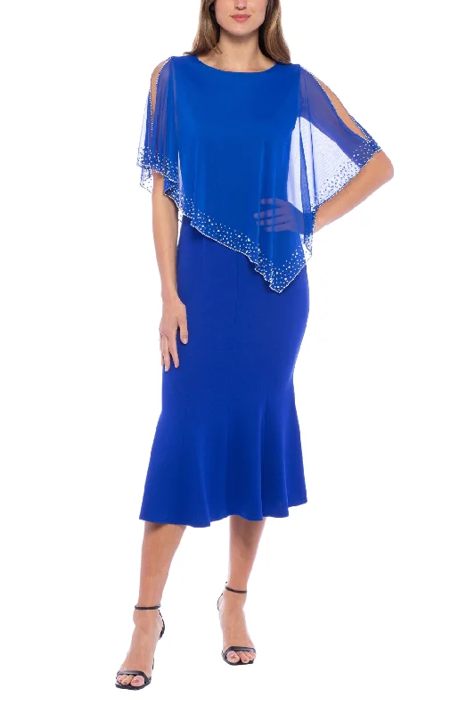 Marina Chiffon Sequin Asymmetric Capelet Dress