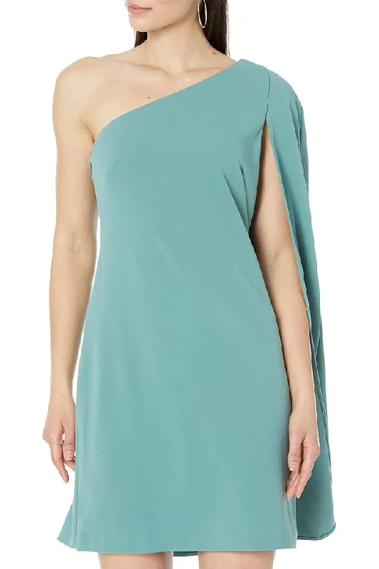 Adrianna Paprell Stretch Crepe One Shoulder Sheath Dress with Cape Detail