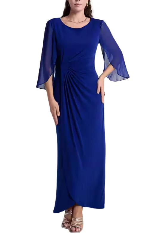 Connected Apparel 3/4 Sleeve Solid Draped Sheath Dress