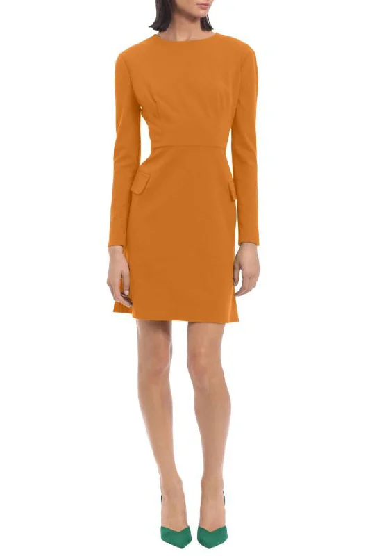 Donna Morgan Long Sleeve Sheath Dress with Flap Pockets at Side Hips