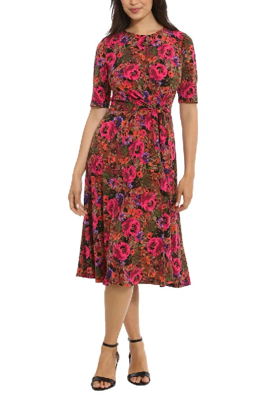 London Times Floral-Print Fit & Flare Dress