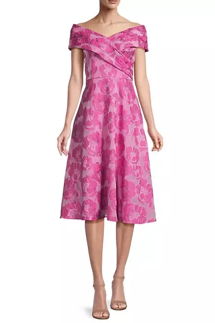 Aidan Mattox Floral Jacquard Off-The-Shoulder Midi-Dress