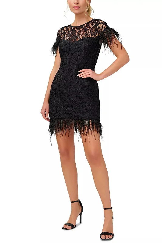 Aidan Mattox Boat Neck Short Feather Sleeves Back Zipper Short Lace Dress