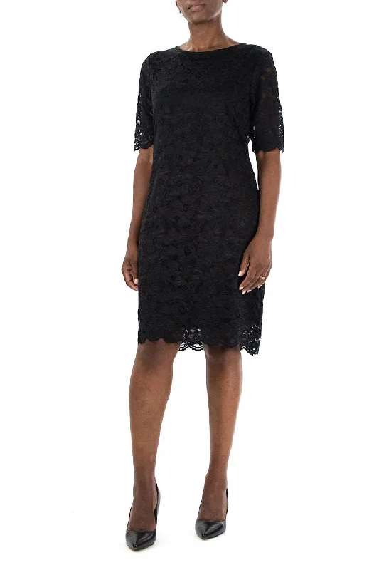 Nina Leonard Crew Neck Short Sleeve Bodycon Zipper Back Floral Lace Dress